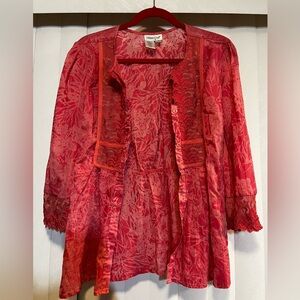 Coldwater Creek Red and Pink Abstract Blouse